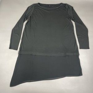 Eileen Fisher Bateau Neck 3/4 Sleeve Black Stretch Jersey Tunic Women's Medium